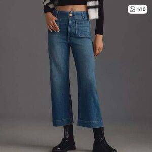 Anthropologie Maeve Cropped High Waist Wide-Leg Denim Jeans in Classic Blue